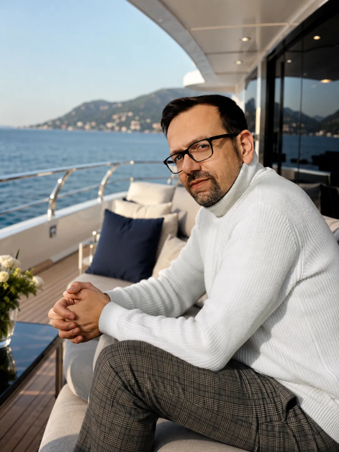 Patric Daccache on the aft deck of a motor yacht