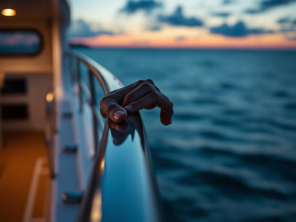 Approaching a yacht passerelle at dusk