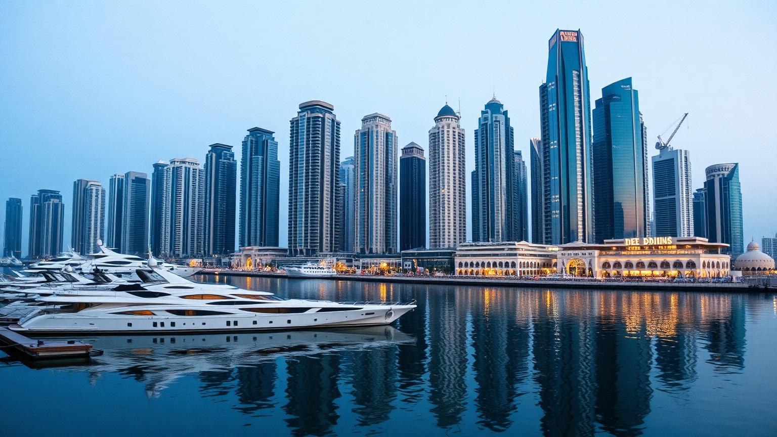Dubai marina skyline with yachts