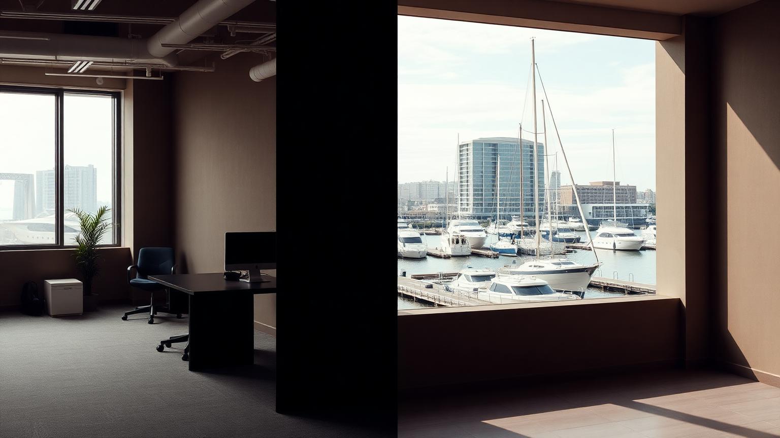 Editorial split composition contrasting yacht advisor and yacht broker