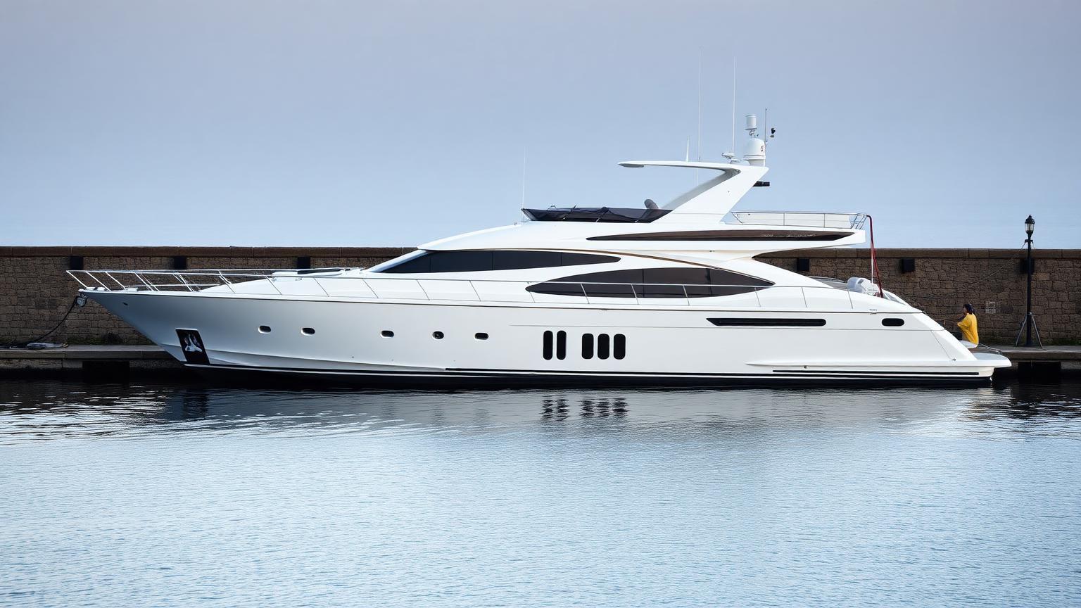 Single yacht moored alone at a quiet stone quay