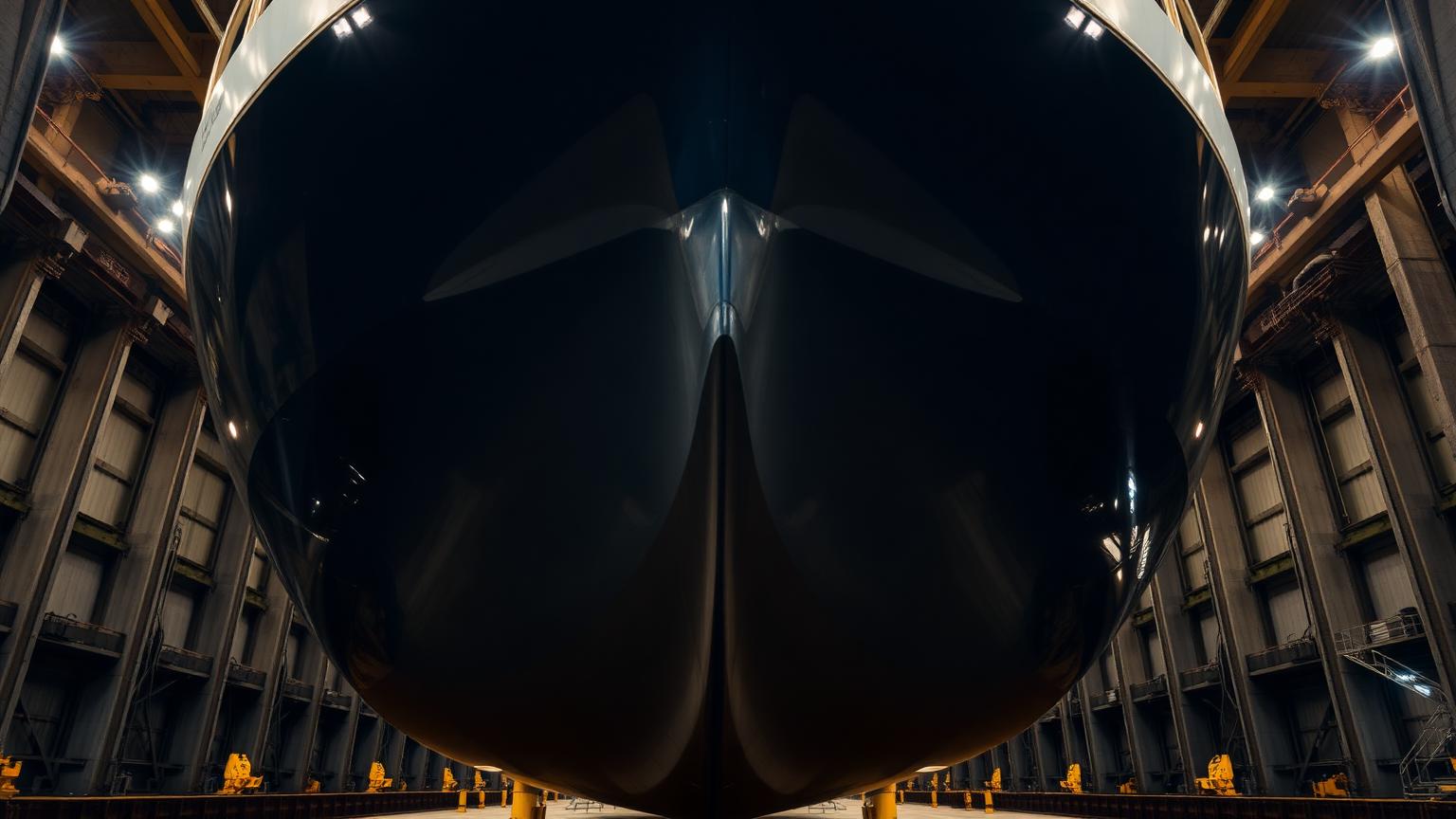 Yacht hull in dry dock during pre-purchase survey